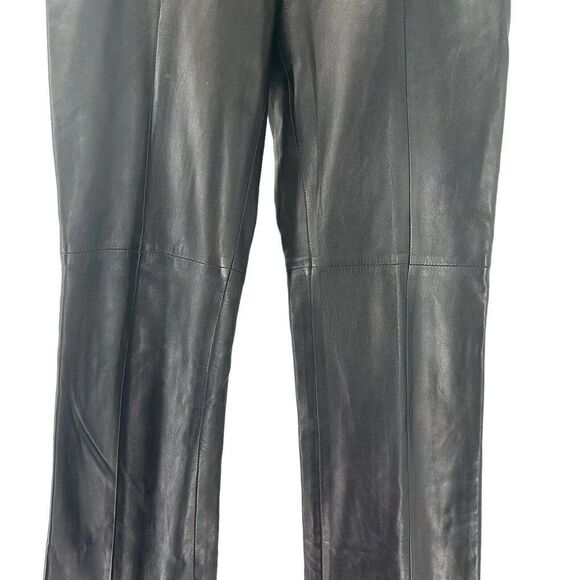 Ralph Lauren Lamb Skin Pants Leather Black Size 4 Black Label Straight Leg Chic - Picture 6 of 12